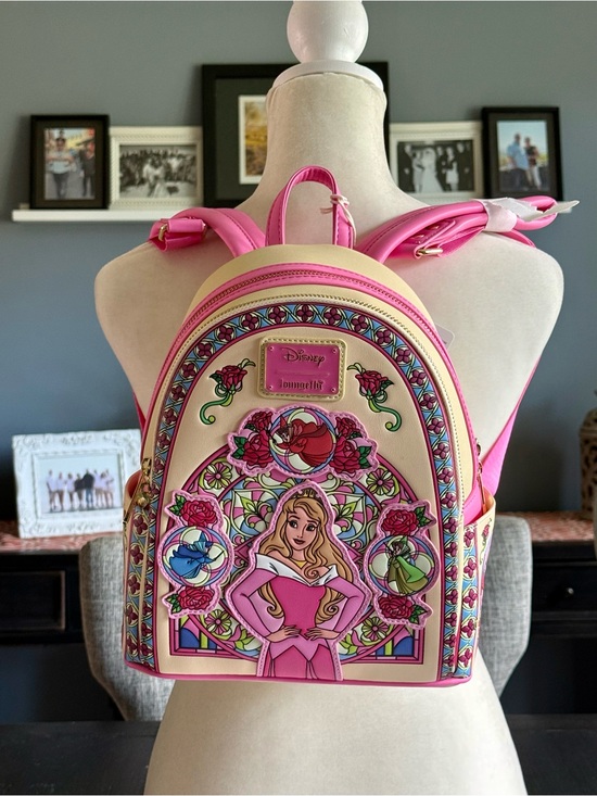 Loungefly Handbags - Loungefly Pink and Cream Aurora Stained-Glass Mini Backpack